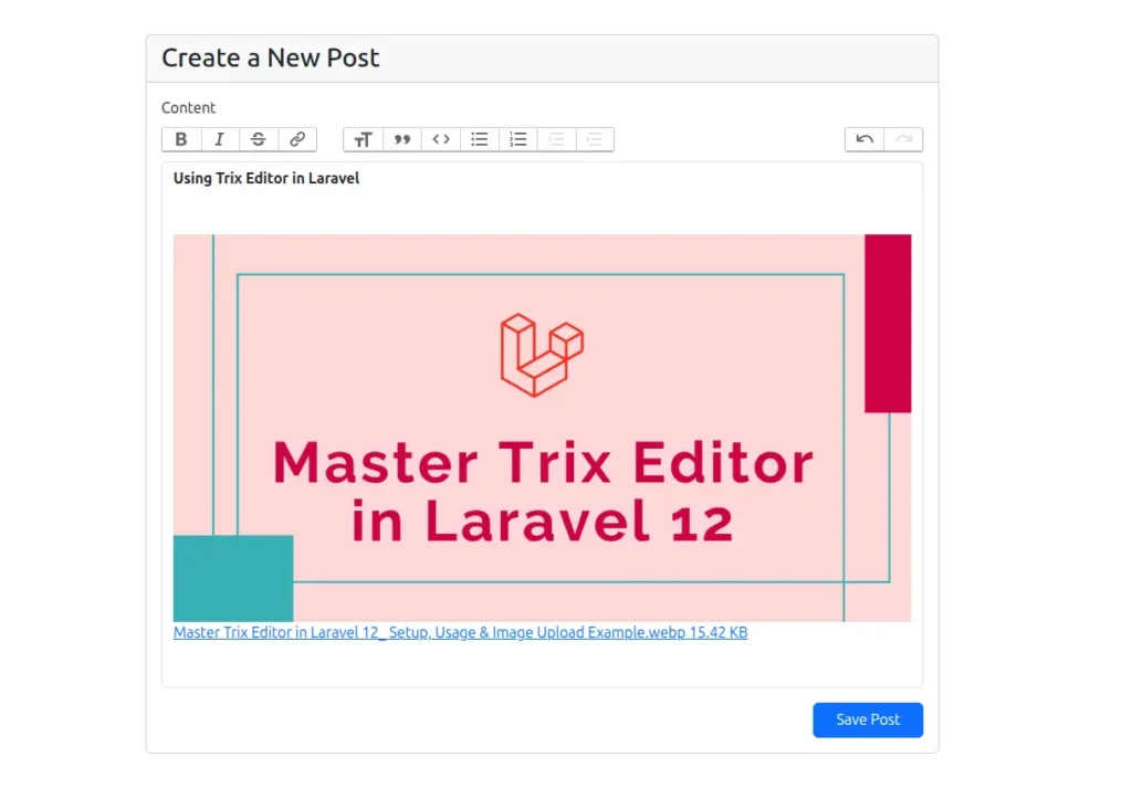 Trix Editor in Laravel Example Output