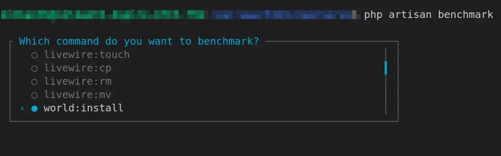 Artisan benchmark command list