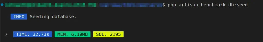 Artisan benchmark command output - codewolfy
