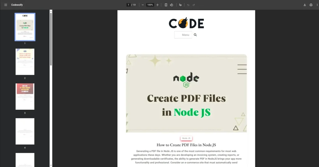 Codewolfy Export webpage as PDF document in Node.js