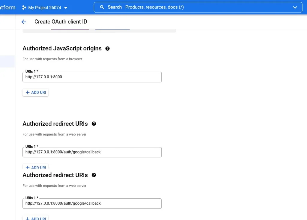 Download google login project credentials