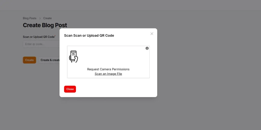 Filament QR code input field Example - Codewolfy