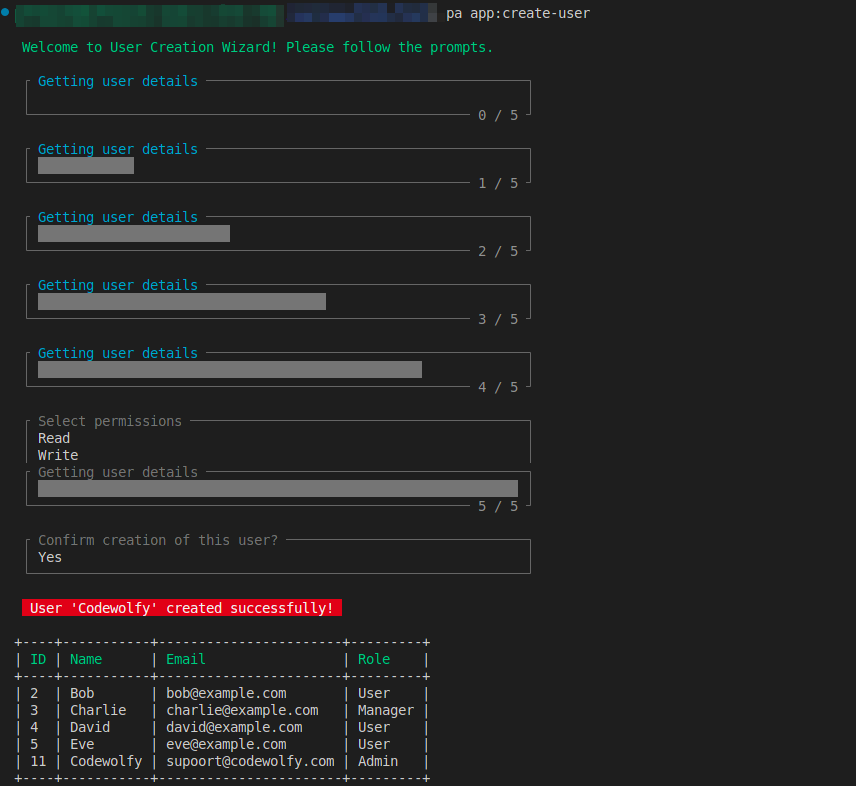 Artisan command with laravel prompt example