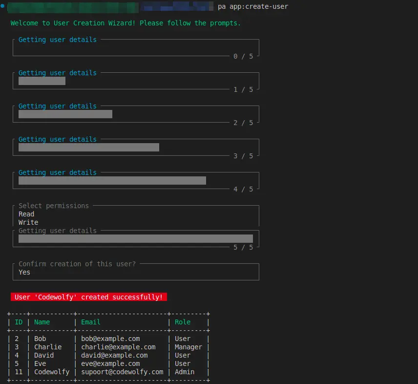 Laravel artisan command with laravel prompts