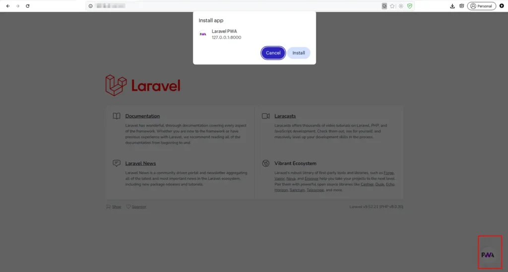 Install progressive web app in laravel - Codewolfy