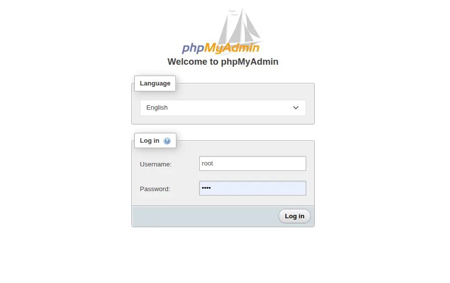 PhpMyAdmin installation Complete - Login Screen