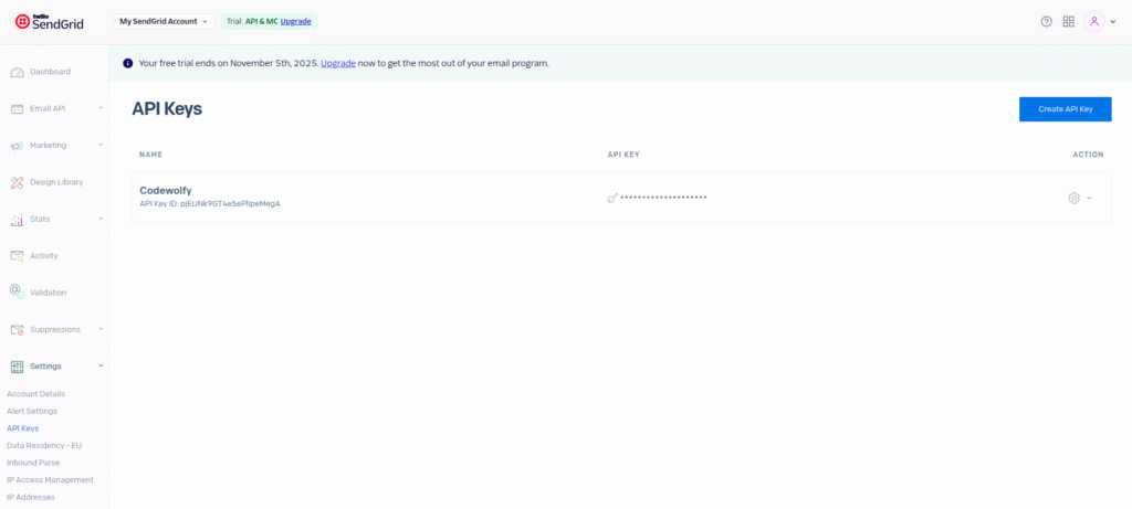 Sendgrid API key generation