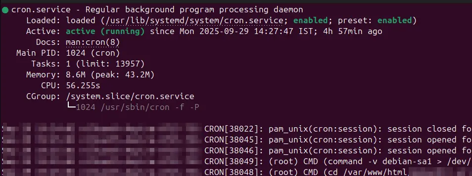 Ubintu crontab running status